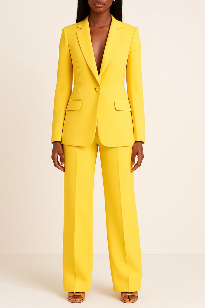 Women's Formal Suit Set with Tailored Blazer and Wide-Leg Pants