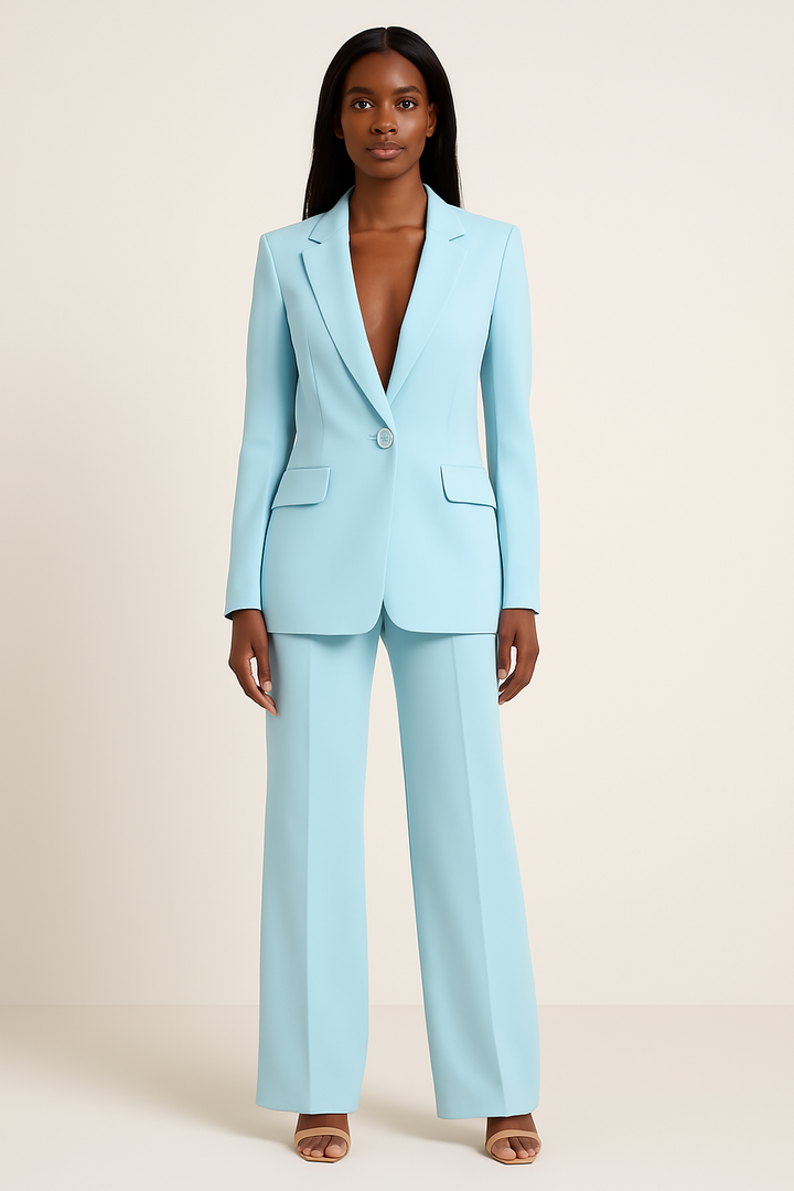 Women's Formal Suit Set with Tailored Blazer and Wide-Leg Pants