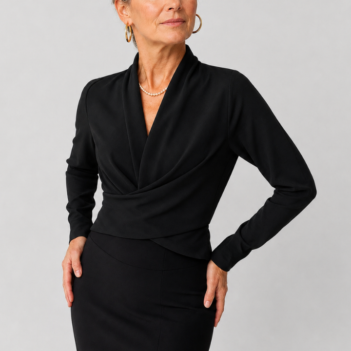 Women's Wrap Blouse Draped V-Neck Long Sleeve Crossover Top