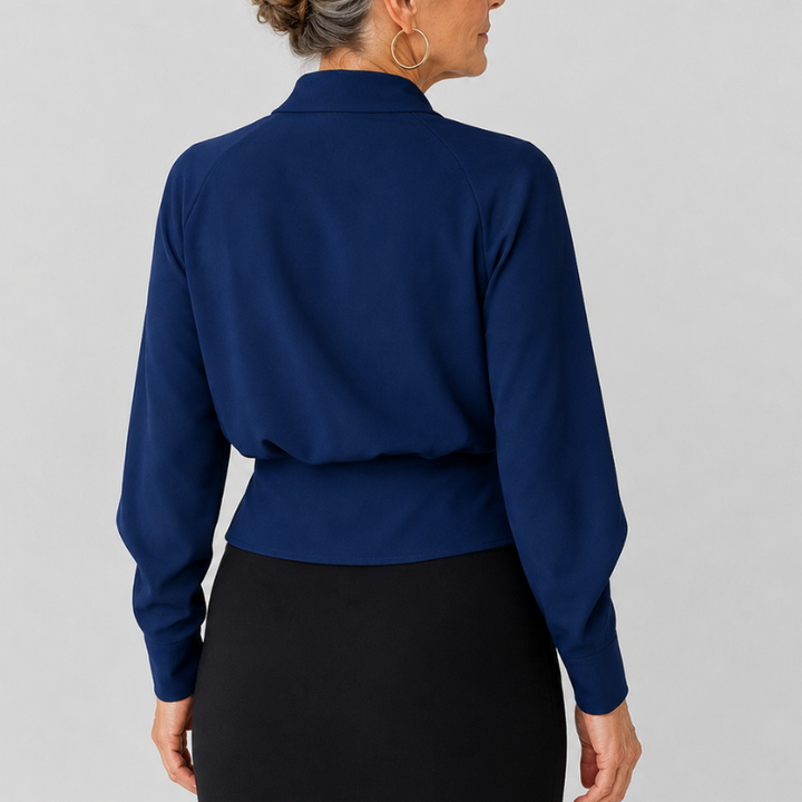 Women's Wrap Blouse Draped V-Neck Long Sleeve Crossover Top