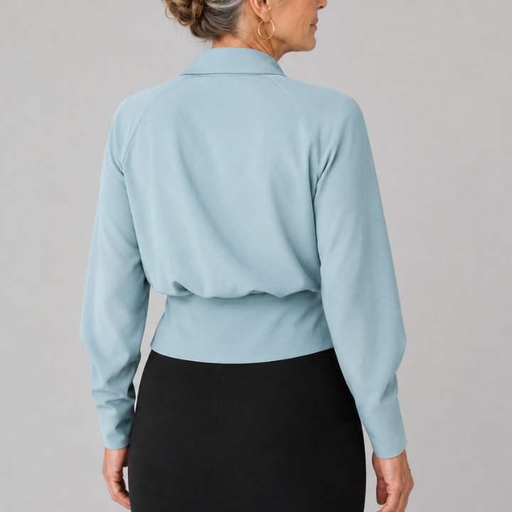 Women's Wrap Blouse Draped V-Neck Long Sleeve Crossover Top
