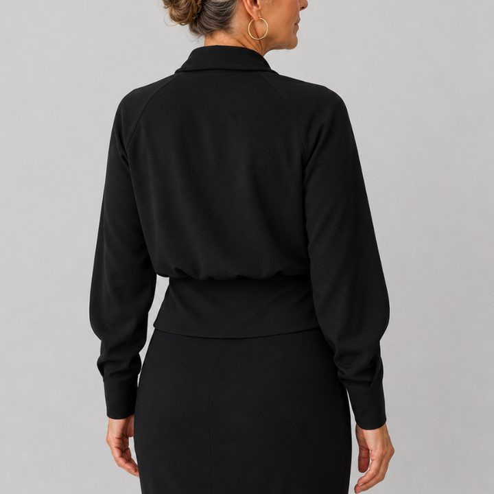 Women's Wrap Blouse Draped V-Neck Long Sleeve Crossover Top