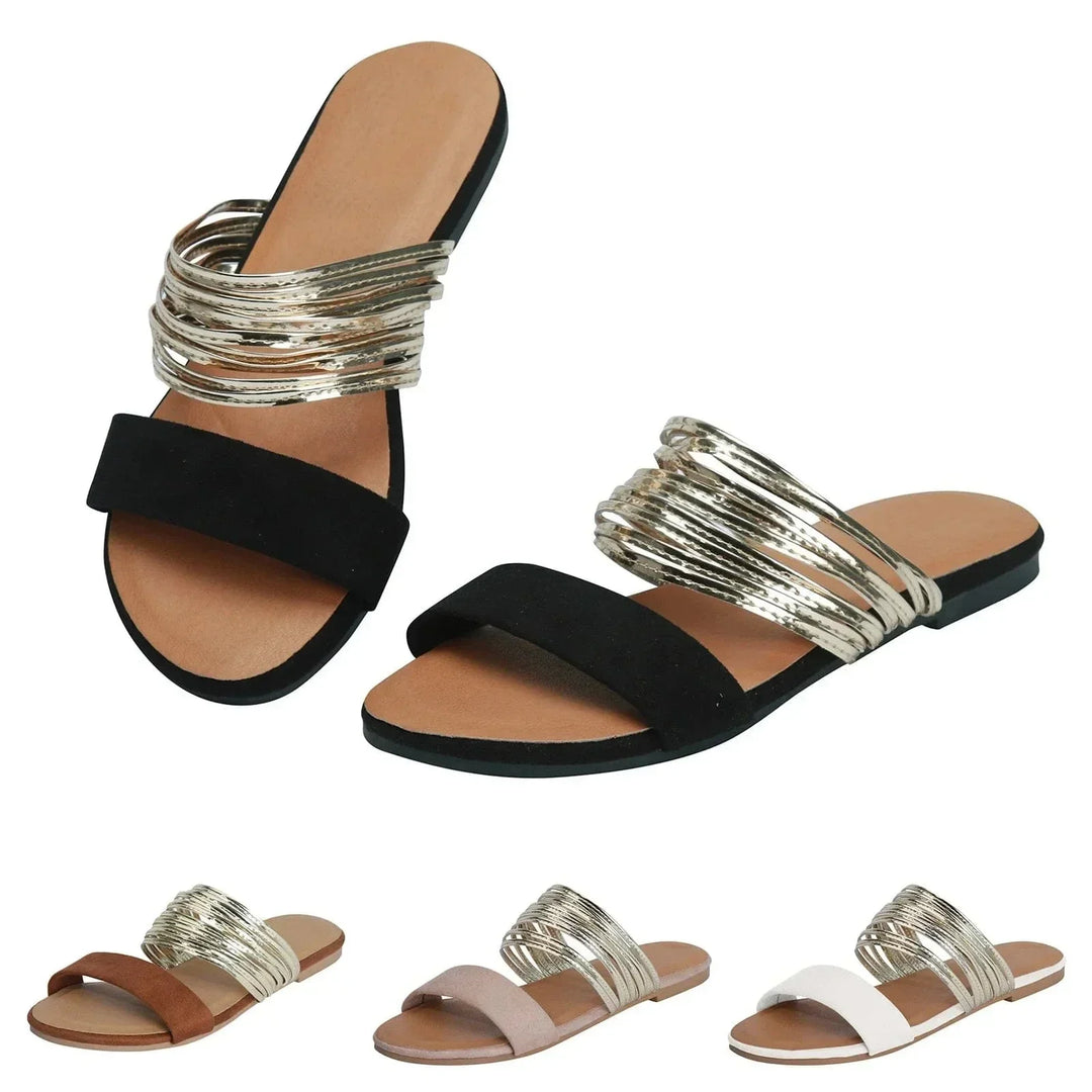 Women's Open Toe Slip-On Flat Sandals with Multi-Strap