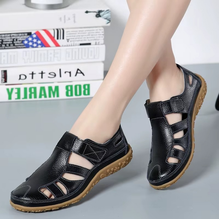 Women's Orthopedic Closed Toe Sandals Velcro Cutout Flat