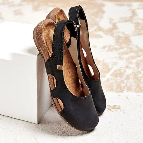 Women's Closed Toe Slingback Flat Sandals with Side Cut-Outs