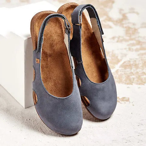 Women's Closed Toe Slingback Flat Sandals with Side Cut-Outs