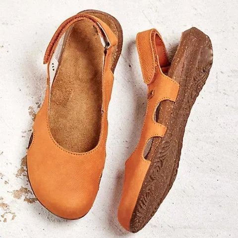 Women's Closed Toe Slingback Flat Sandals with Side Cut-Outs