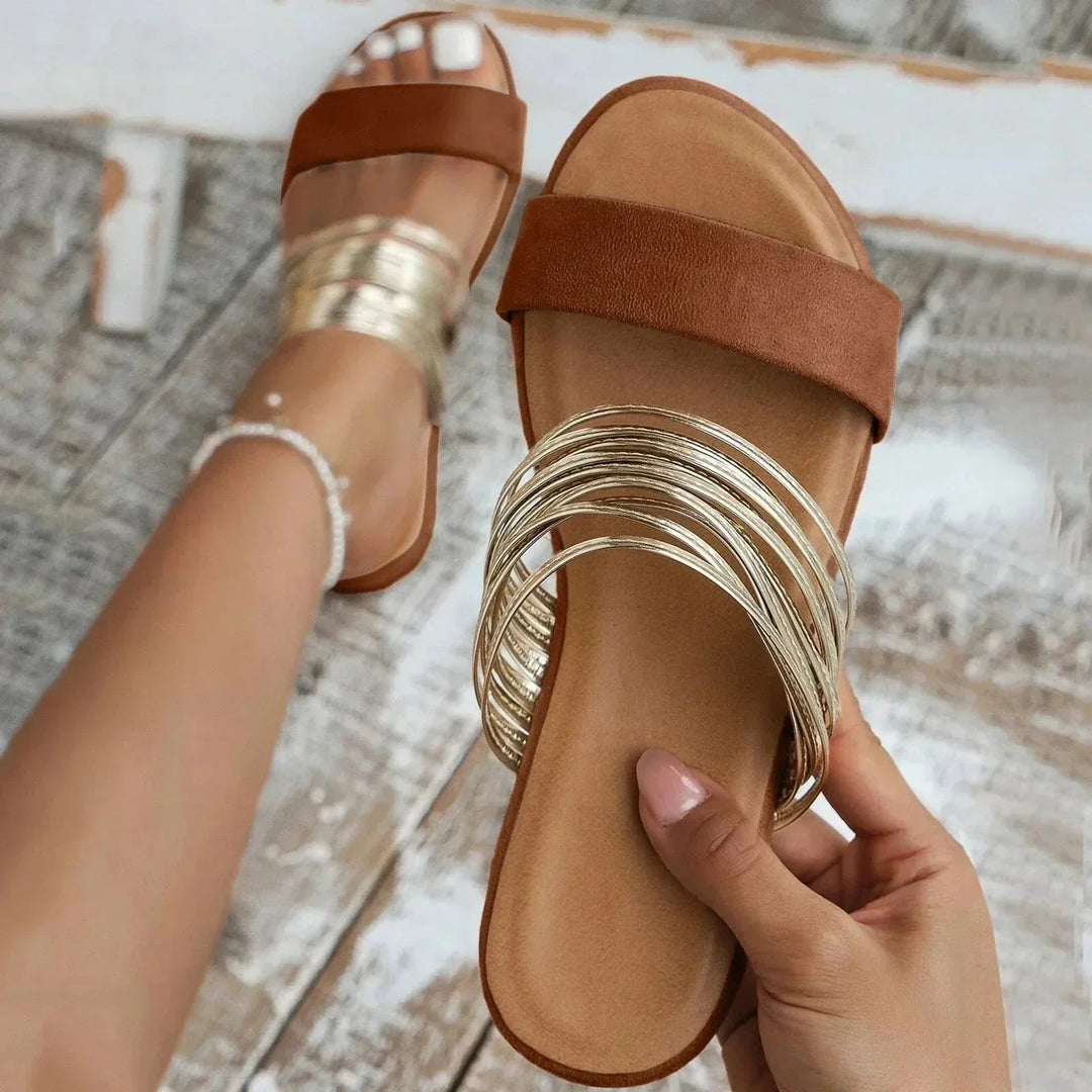 Women's Open Toe Slip-On Flat Sandals with Multi-Strap
