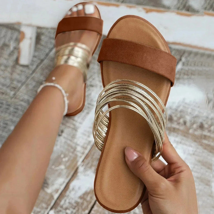 Women's Open Toe Slip-On Flat Sandals with Multi-Strap