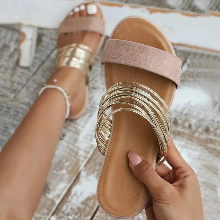 Women's Open Toe Slip-On Flat Sandals with Multi-Strap
