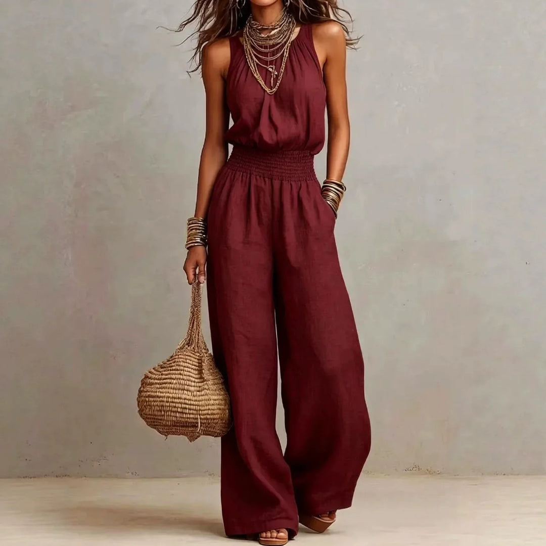 Women's Halter Neck Wide Leg Jumpsuit Elastic Waist Boho