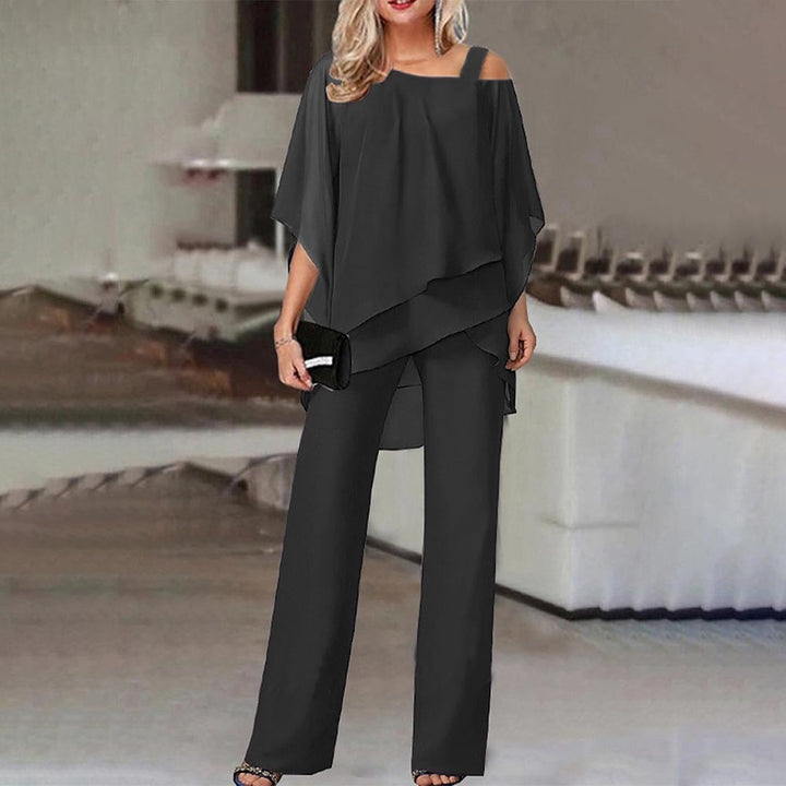 Women's Chiffon Cold Shoulder Top and Wide Leg Pants Set