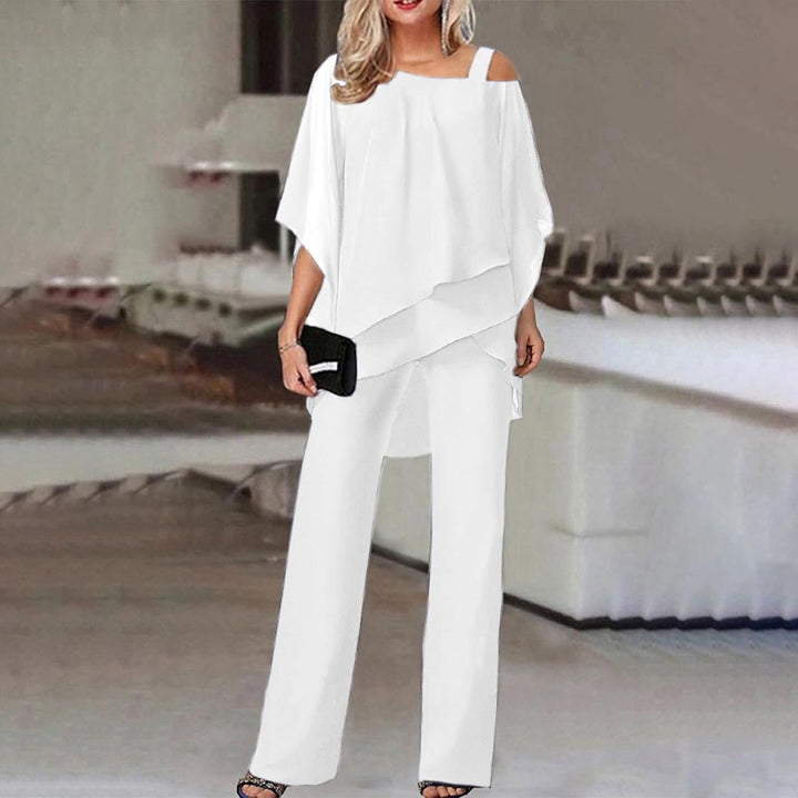 Women's Chiffon Cold Shoulder Top and Wide Leg Pants Set
