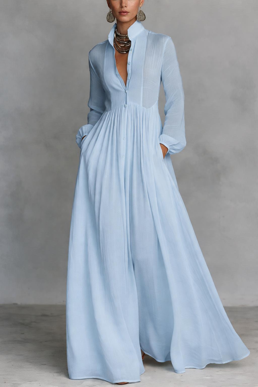 Women's Flowing Button-Front Maxi Dress