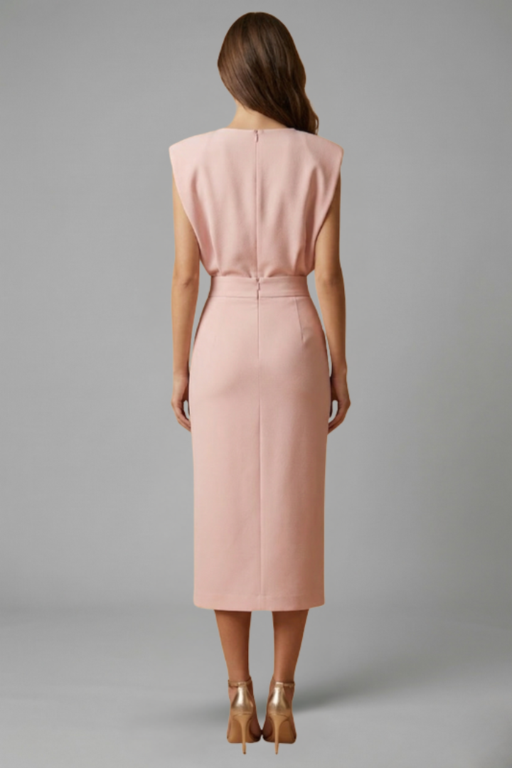 Women's Sleeveless Midi Dress Round Neck Button Slit