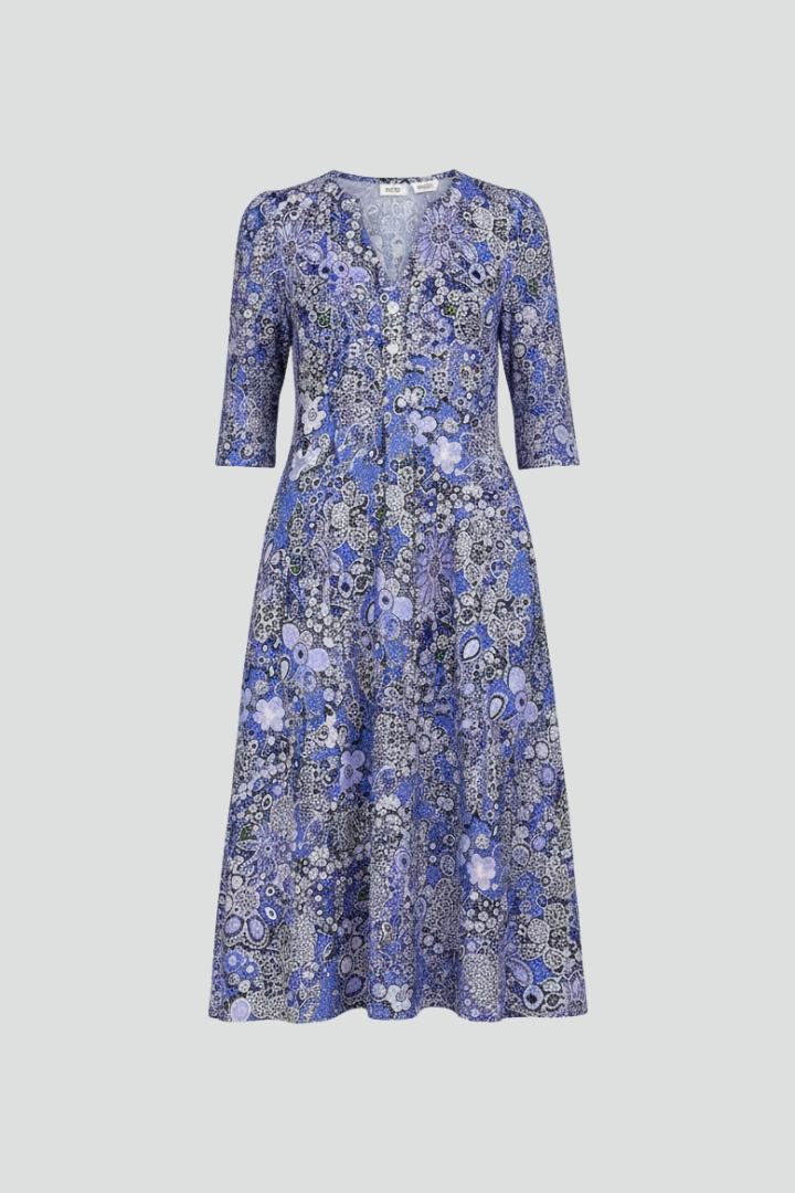 Women's Boho Floral Print V-Neck Midi Dress Pockets
