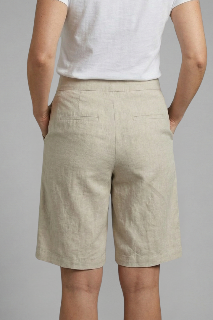 Women's Linen Bermuda Shorts Elastic Waist Side Pockets