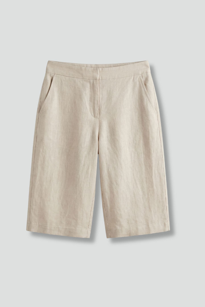 Women's Linen Bermuda Shorts Elastic Waist Side Pockets