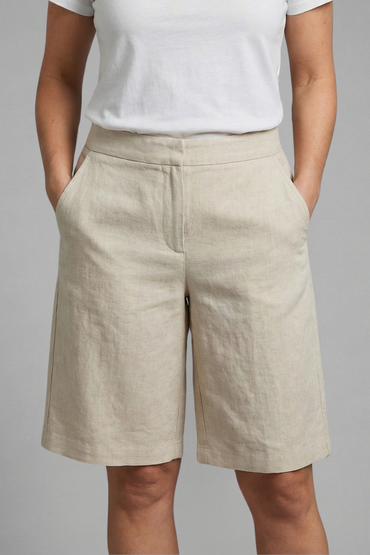 Women's Linen Bermuda Shorts Elastic Waist Side Pockets