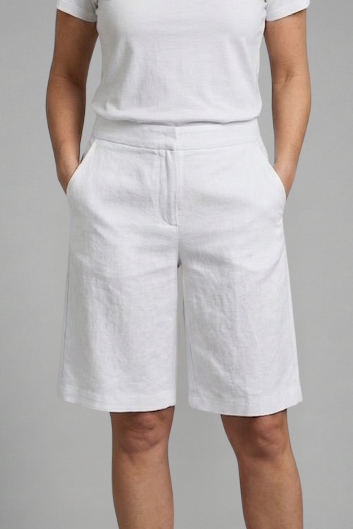 Women's Linen Bermuda Shorts Elastic Waist Side Pockets
