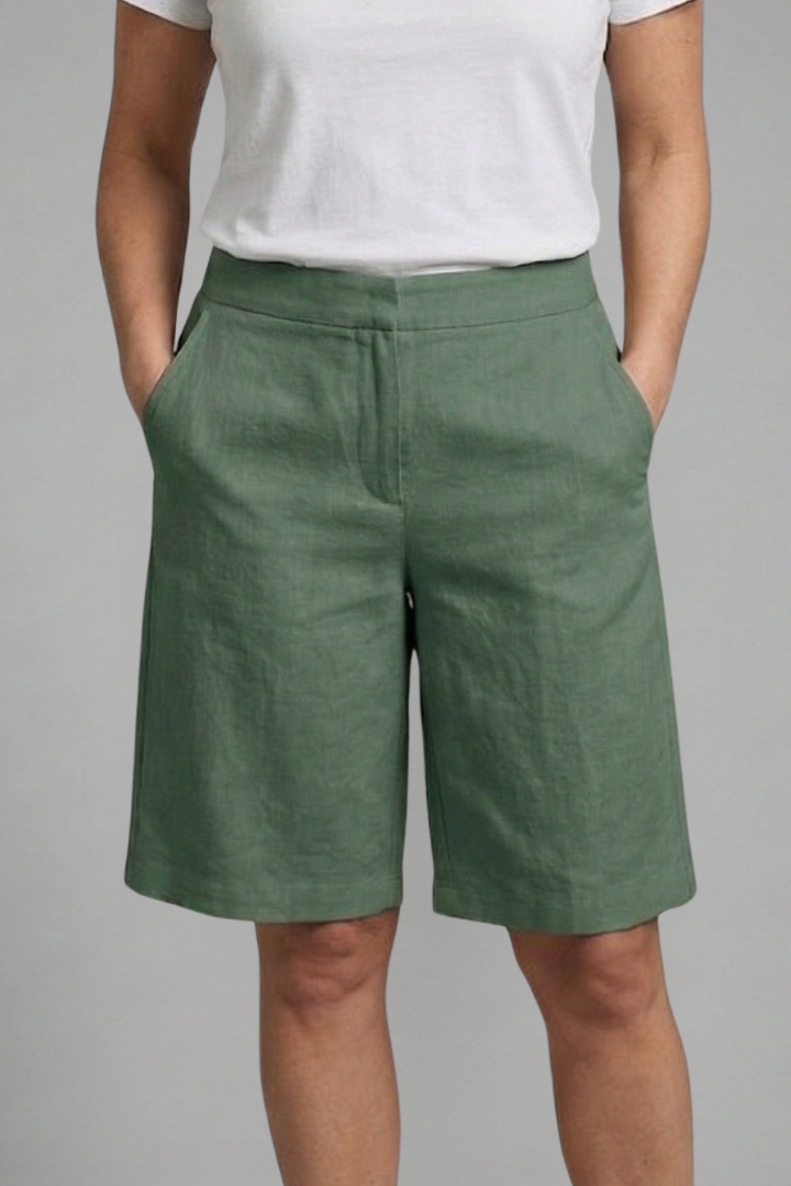 Women's Linen Bermuda Shorts Elastic Waist Side Pockets