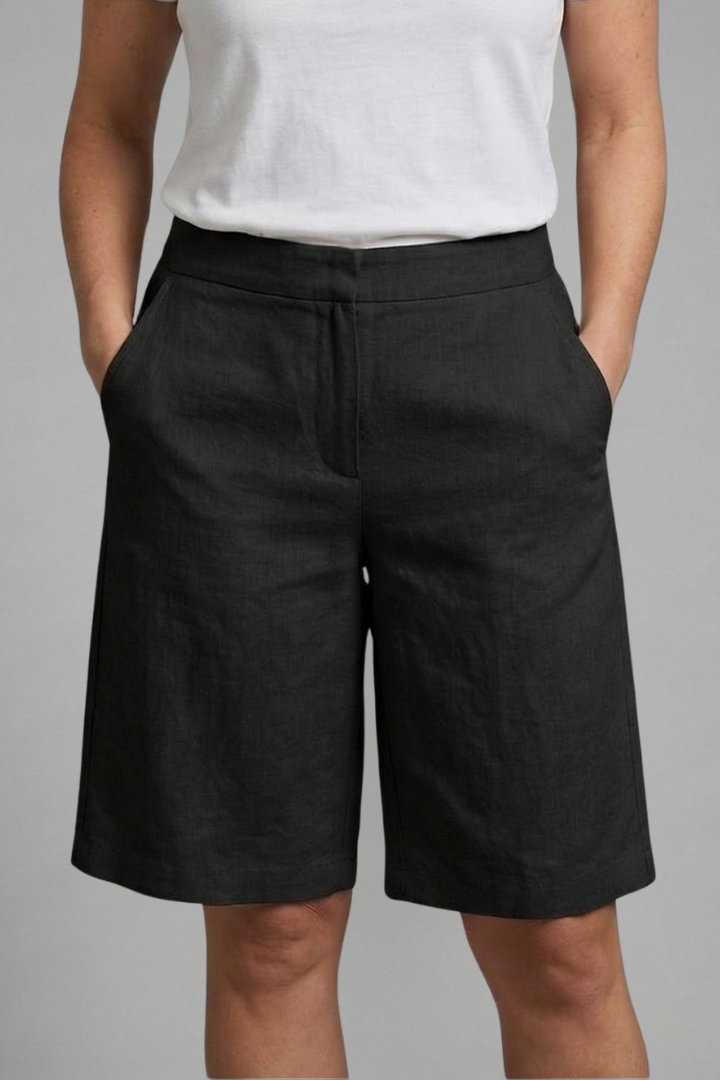 Women's Linen Bermuda Shorts Elastic Waist Side Pockets