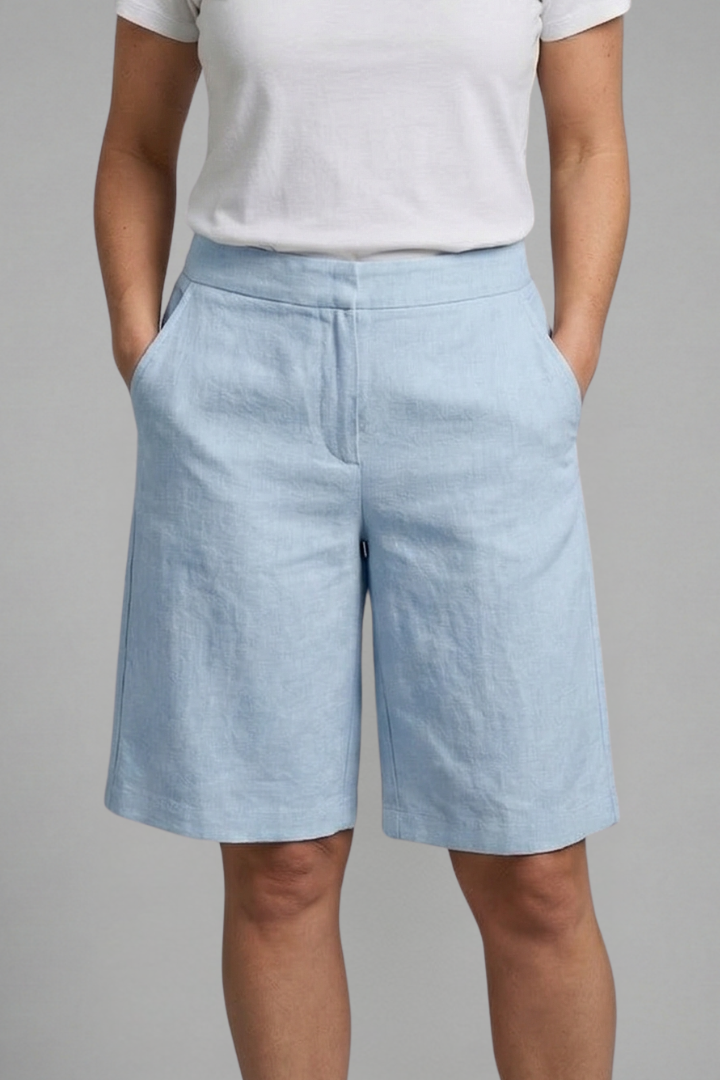 Women's Linen Bermuda Shorts Elastic Waist Side Pockets