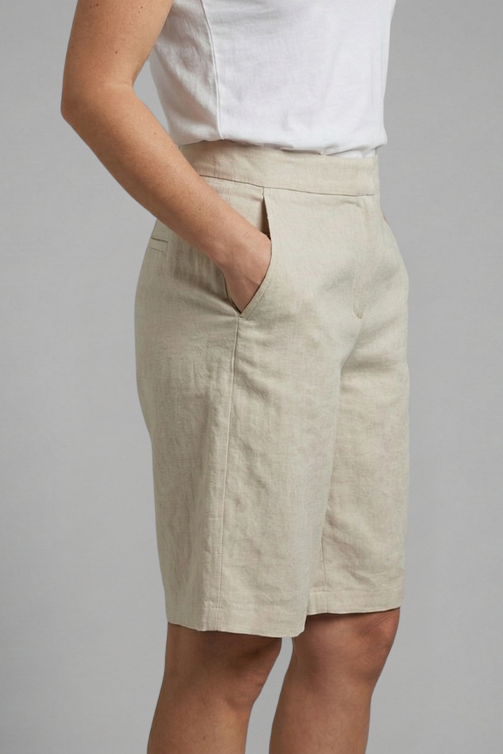 Women's Linen Bermuda Shorts Elastic Waist Side Pockets