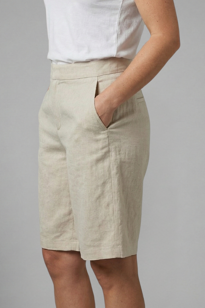 Women's Linen Bermuda Shorts Elastic Waist Side Pockets