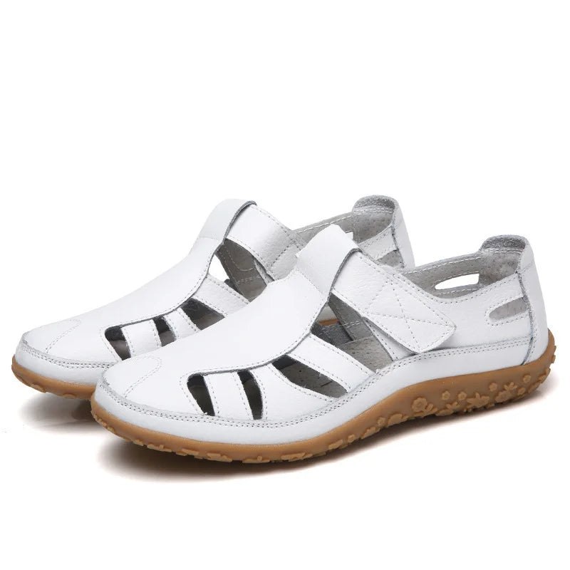 Women's Orthopedic Closed Toe Sandals Velcro Cutout Flat