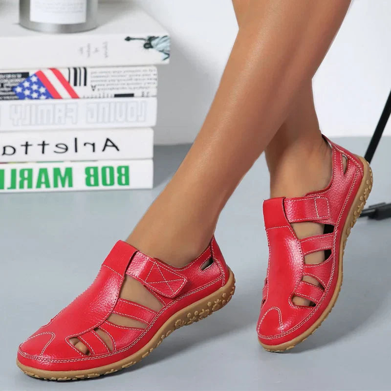 Women's Orthopedic Closed Toe Sandals Velcro Cutout Flat