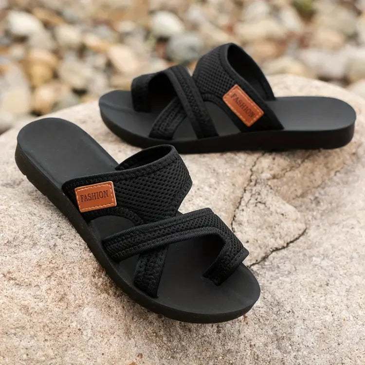 Women's Open Toe Slip-On Flat Sandals with Crossover Straps
