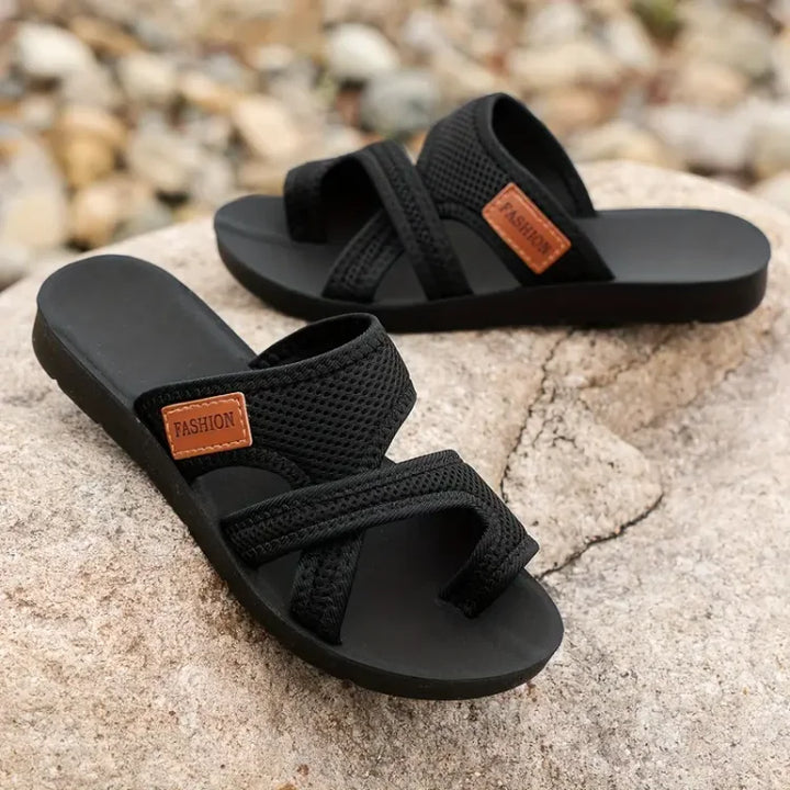 Women's Open Toe Slip-On Flat Sandals with Crossover Straps