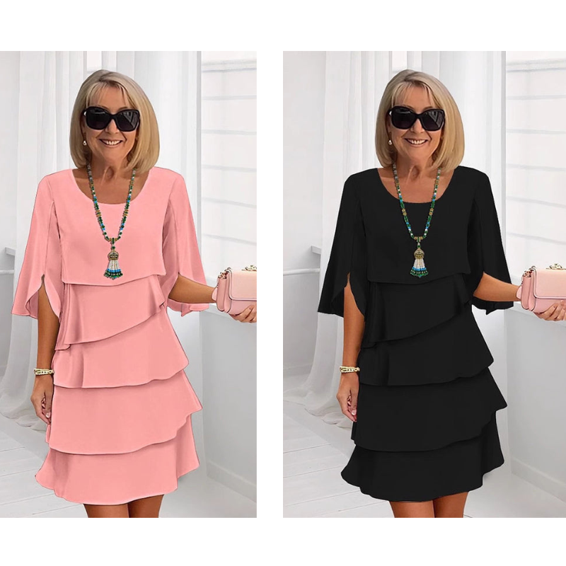 Women's Elegant Layered Ruffle Dress Butterfly Sleeve