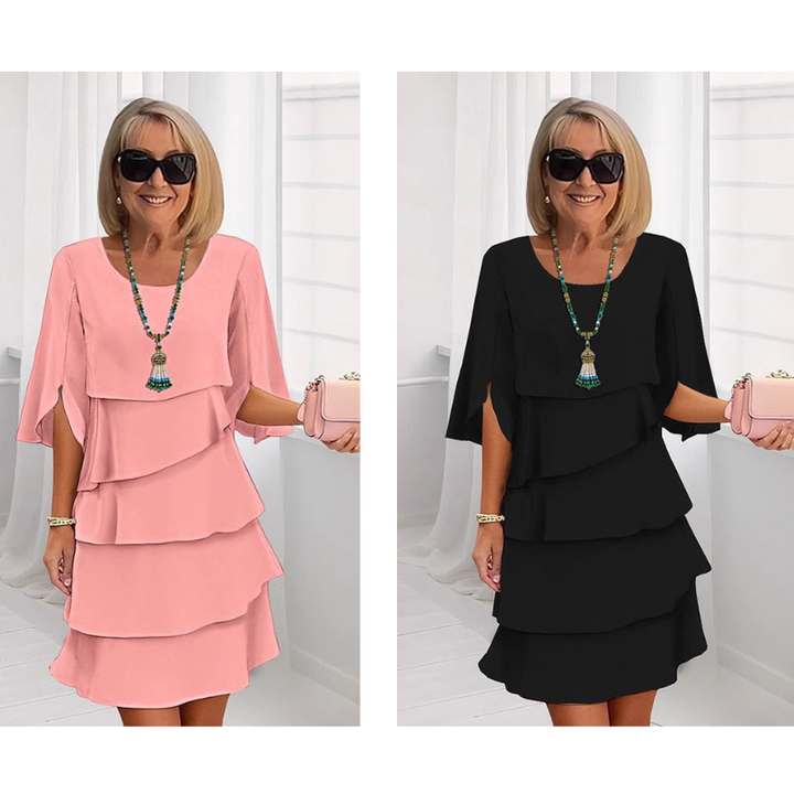 Women's Elegant Layered Ruffle Dress Butterfly Sleeve