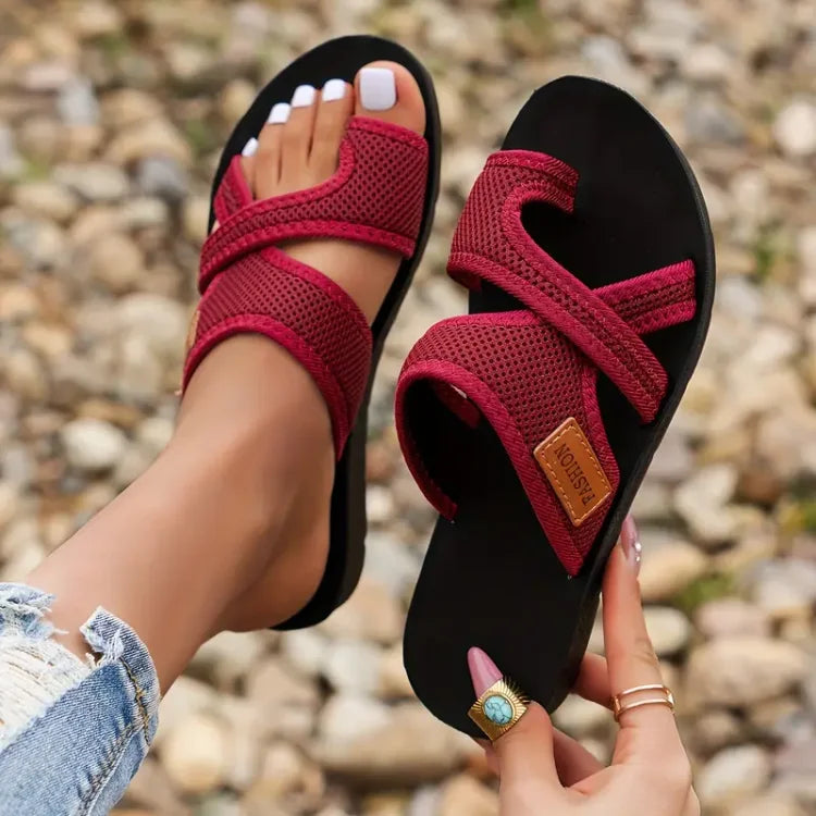Women's Open Toe Slip-On Flat Sandals with Crossover Straps