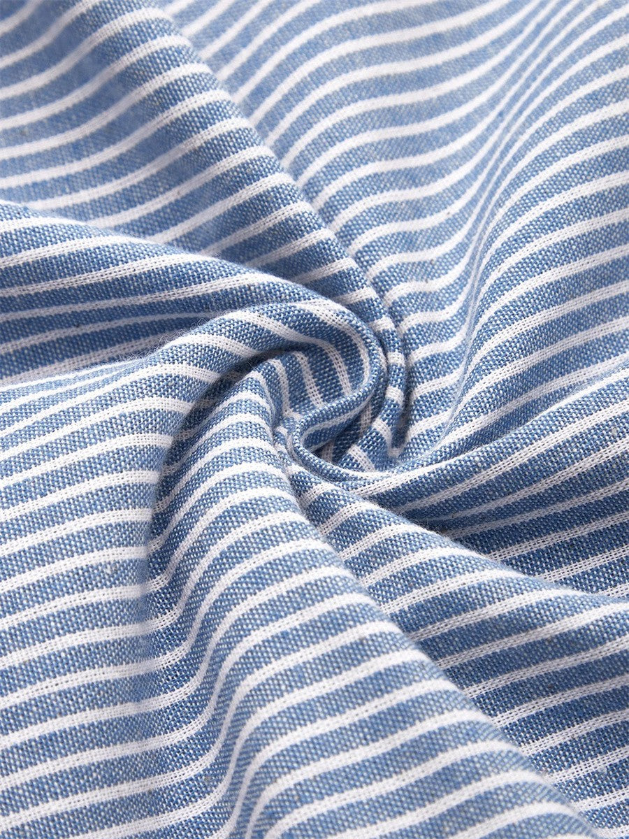 Women's Striped Summer Midi Dress with Scoop Neck and Side Button Detail