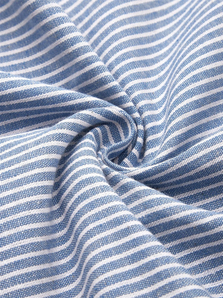 Women's Striped Summer Midi Dress with Scoop Neck and Side Button Detail