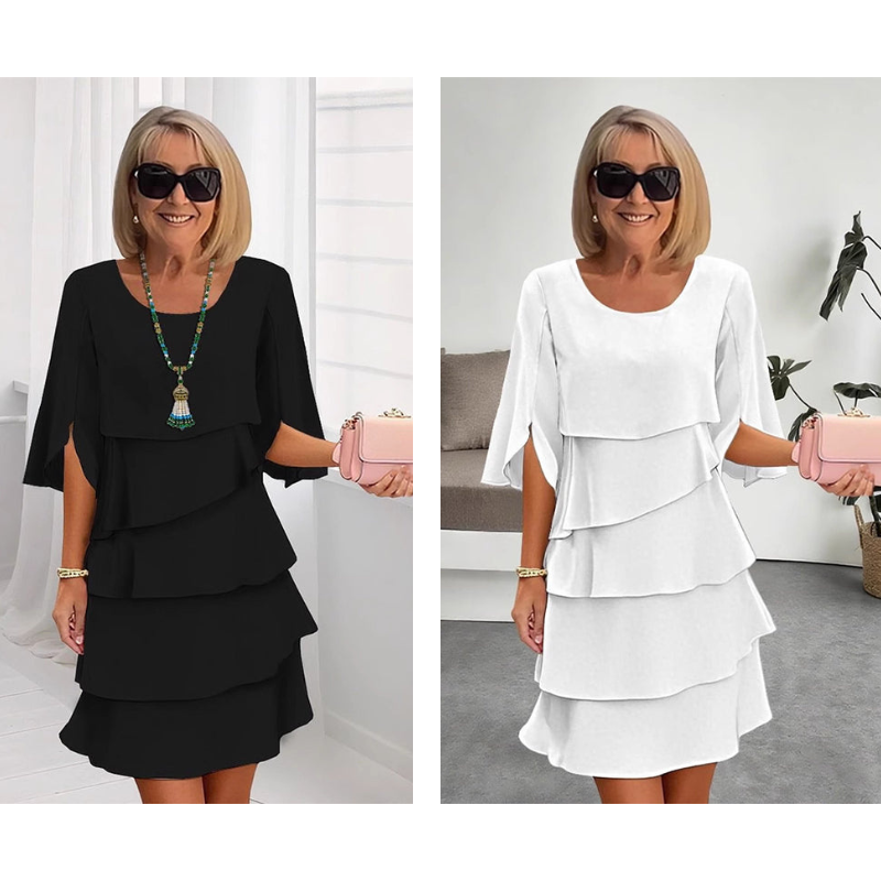 Women's Elegant Layered Ruffle Dress Butterfly Sleeve