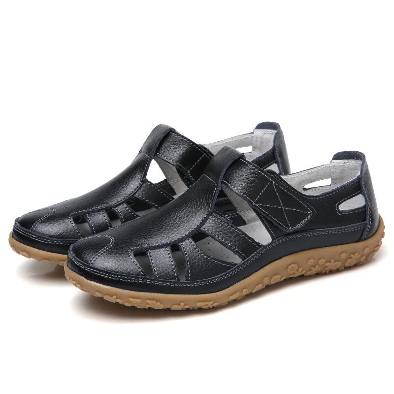 Women's Orthopedic Closed Toe Sandals Velcro Cutout Flat