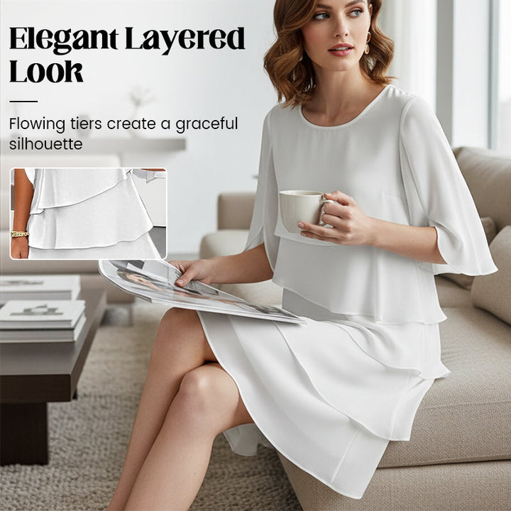 Women's Elegant Layered Ruffle Dress Butterfly Sleeve