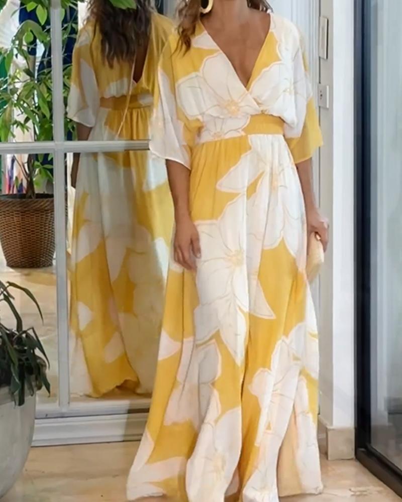 Women's Floral Maxi Dress V-Neck Flutter Sleeve Twist Front