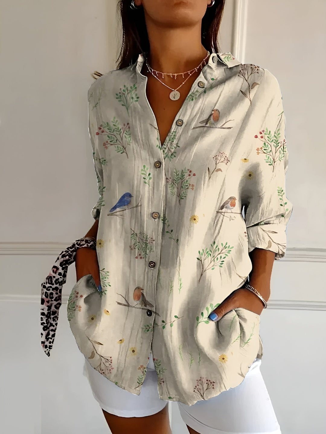 Women's Vintage Floral Button Down Blouse Long Sleeve