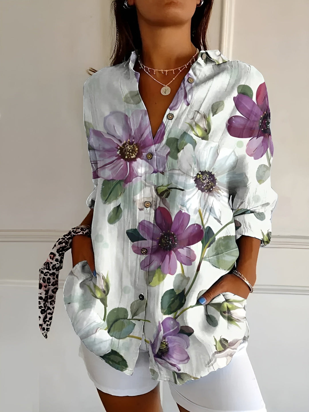 Women's Vintage Floral Button Down Blouse Long Sleeve