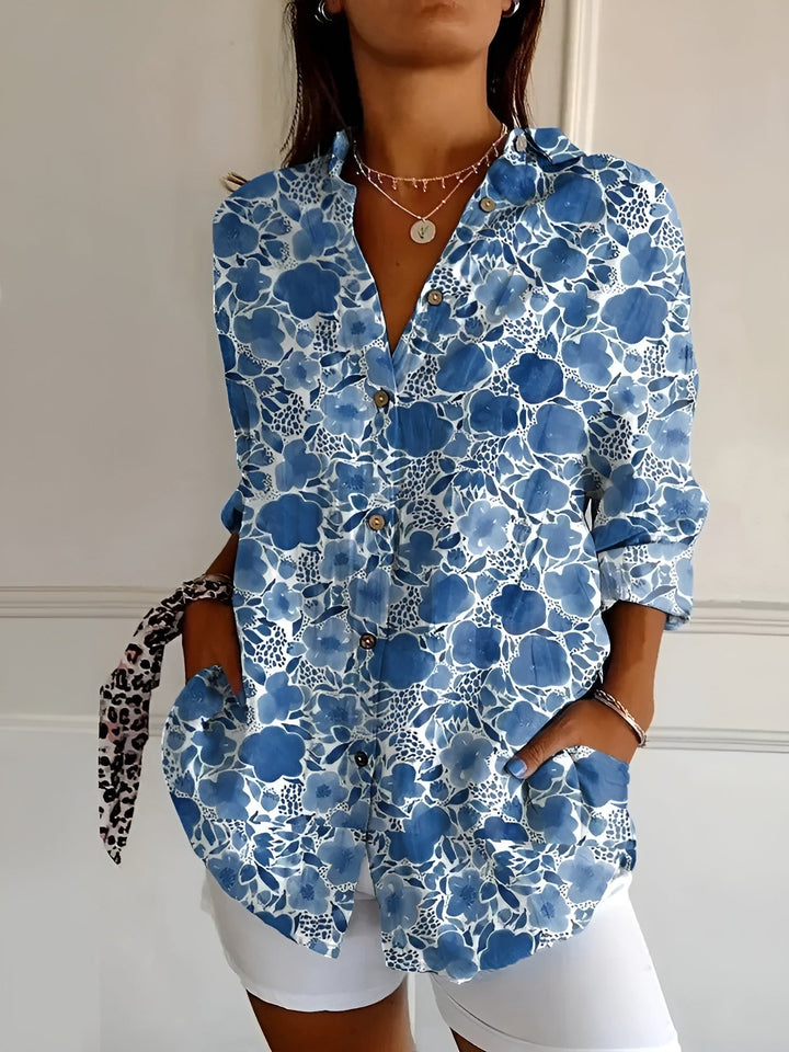 Women's Vintage Floral Button Down Blouse Long Sleeve