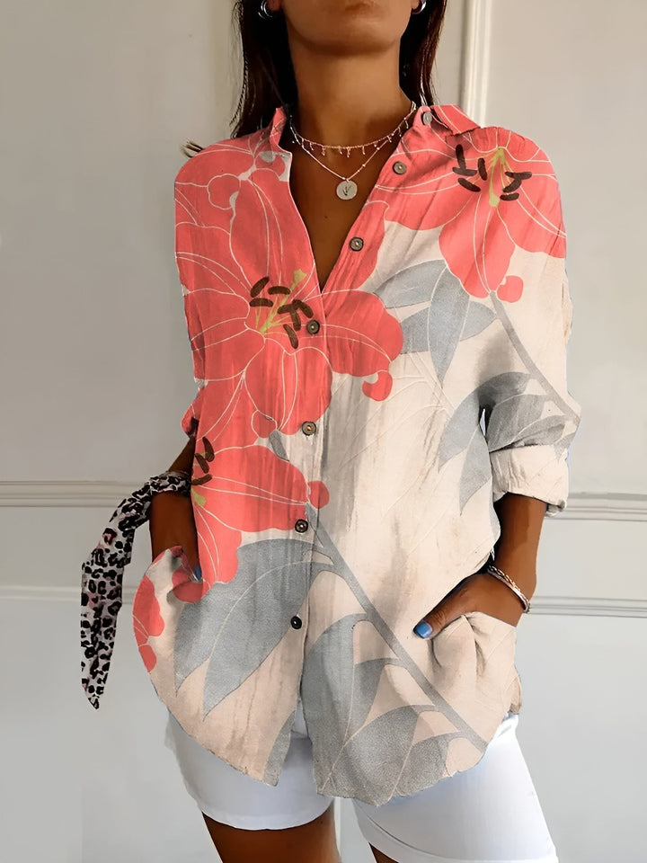 Women's Vintage Floral Button Down Blouse Long Sleeve