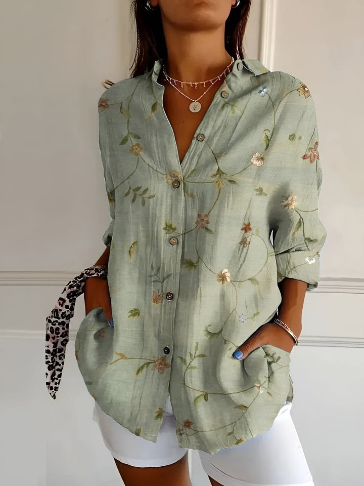 Women's Vintage Floral Button Down Blouse Long Sleeve