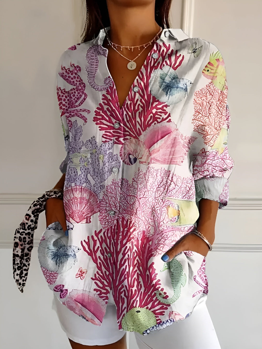 Women's Vintage Floral Button Down Blouse Long Sleeve