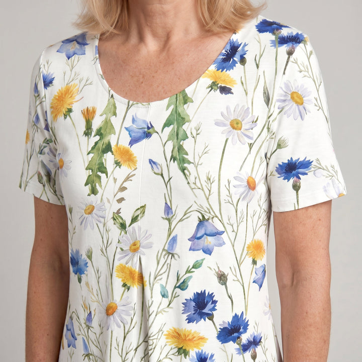 Women's Floral Print A-Line Midi Dress Short Sleeve