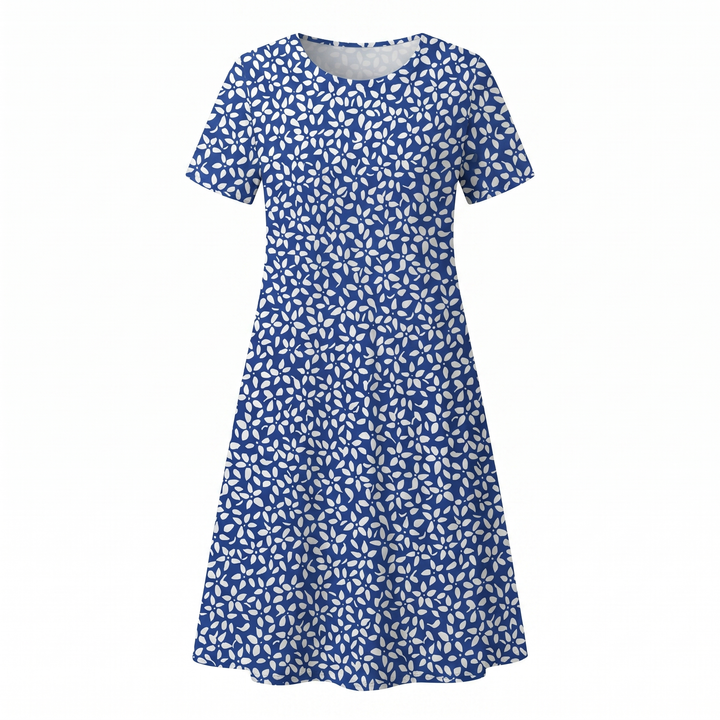Women's Floral Print A-Line Midi Dress Short Sleeve
